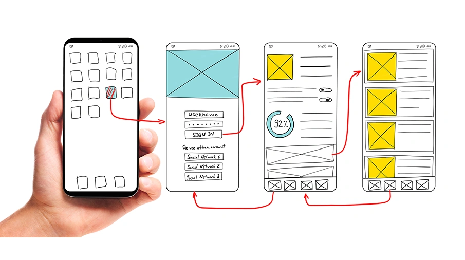 Hand holding prototype for UX design